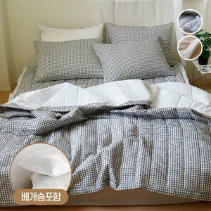 [Q이불패드세트+베개솜] 체크 여름 시어서커 60수 아사면 순면 차렵 이불 침구 퀸사이즈