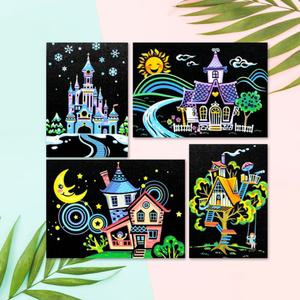 컬러 스크래치 카드 컬러링북 DIY(A5)-동화의 집(4종)/페이퍼/북/스크래치카드/그림카드/종이/스크레치
