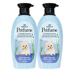 엘지 시리우스 펫퓸 베이비파우더 강아지 샴푸 마일드 볼륨 500ml 2개 펫 반려견