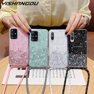 삼성 갤럭시 S20 S21 FE S23 S22 S24 울트라 A14 A54 A53 5G A52 랜야드 커버 넥 스트랩 클리어 글리터 케