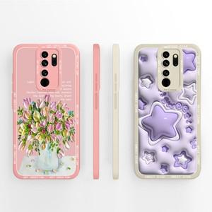 Redmi Note 8 Pro용 휴대폰 케이스 예쁜 사랑스러운 꽃 별 카메라 보호 액체 실리콘 커버 RedmiNote8 Funda