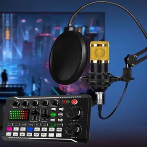 F998 라이브 사운드 카드 무선 블루투스 DJ 장치 RGB 화려한 버튼이있는 라이브 방송 사운드 카드 BM-800