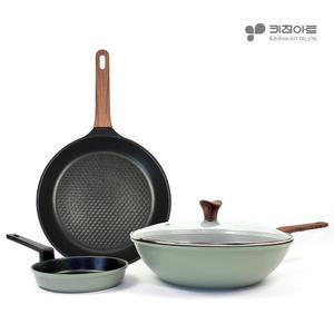 키친아트 IH모던그린 4종 세트 / 프라이팬,궁중팬,유리뚜껑,에그팬(16cm)