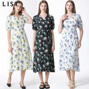[리스트(LIST)] 야자수 패턴 랩 원피스 (택가격: 238000원)