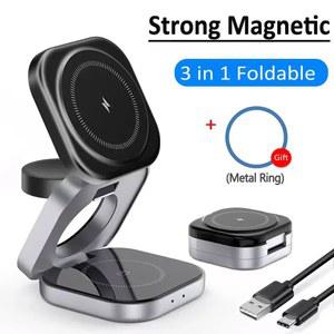 3 In 1 자기 무선 충전기 스탠드 패드 자석 Magsafe iPhone 12-16 용 고속 충전 스테이션 Samsung Galaxy Watch iWatch 1-9