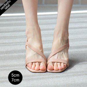 [바닐라슈] 자체제작 리엘프 펄누벅 언발란스 사선라인 샌들(5cm,7cm)