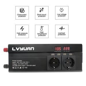LVYUAN 차량용 인버터, LED 디스플레이 및 4USB 컨버터 충전기, 변압기, EU/범용 플러그, 2600W 전원, DC 1