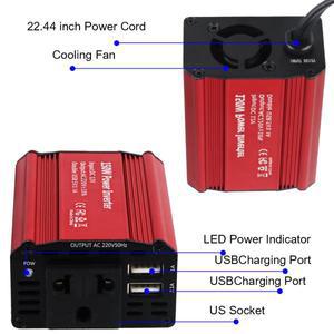 차량용 충전기 전원 어댑터, 150W 인버터, 300W 피크 전력, 2 USB 포트, 12V-220V 전압 변환기