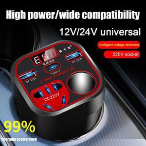차량용 전원 인버터, 담배 라이터, 고속 충전 소켓 충전기, LED 디스플레이, 2 USB C 타입 포트, 12V, DC 2