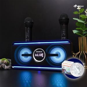 머레이 필수템 고출력 LED 블루투스 스피커 노래방기기 듀얼마이크 수업용 가정용 스피커 BLUE LINE (가족/학교/여행/MT/야유회/학예회/캠핑 핫템) +LED미러볼 세트