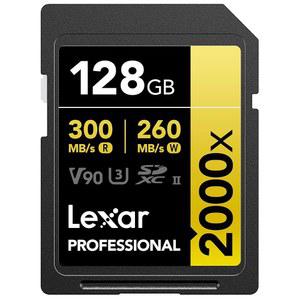 Lexar 128GB 프로페셔널 2000x SDXC 메모리 카드, UHS-II, C10, U3, V90, 풀 HD 및 8K 비디오, 최대 300MB/s 읽기, DSLR, 영화 품질 비디오 카메라(LSD2000128G-BNNU)용