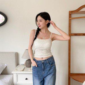 [옷자락]여자 여름 피서지 잔꽃 슬림 크롭 레이스 브라 끈나시_P364876924
