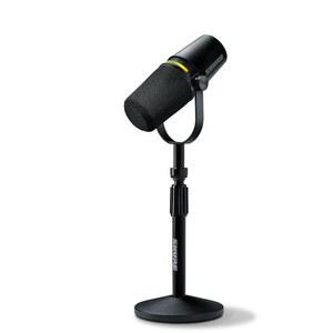 스탠드가 있는 슈어 MV7+ 팟캐스트 다이내믹 마이크. OBS 인증, 향상된 오디오, LED 터치 패널, USB-C 및 XLR 출력, 자동 레벨 모드, 디지털 팝 필터, 팟캐스트, 스트리밍, 녹음 - 블랙