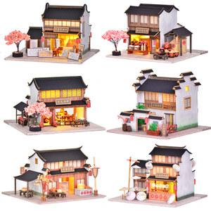 DIY 목재 카사 인형 집 미니어처 키트 가구 포함 Jinangnan 타운 스트리트 뷰 상점 빌라 장난감 소녀용 선물