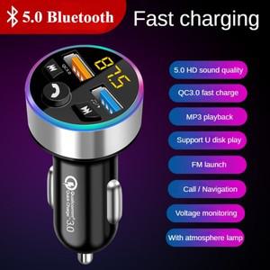 FM 송신기 변조기 자동차 무선 블루투스 5.0 USB 고속 충전기 Aux 라디오 Mp3 플레이어 음악 핸즈프리 차량