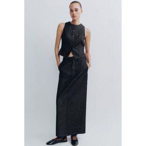 [정품] 자라 치마 데일리 직장인 출근룩 ZARA 데님 미디 스커트 TRF589026