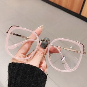 SO & EI 패션 오버사이즈 사각 안경 프레임, 빈티지 투명 블루레이 방지 안경, 남성 광학 핑크 프레임, 컴퓨터 고글