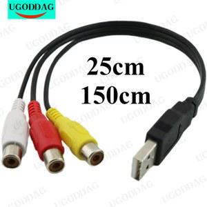 영상선 1pc USB 남성 플러그 3 RCA 여성 어댑터 오디오 변환기 비디오 AV A/V 케이블 HDTV TV 텔레비전 와이어 코드