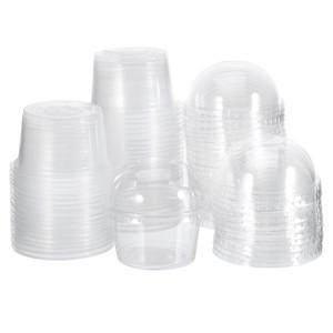 100pcs 일회용 푸딩 컵 250ml 플라스틱 디저트 저장소 아이스크림 케이크 음식 용기 파티 요구르트 그릇 달