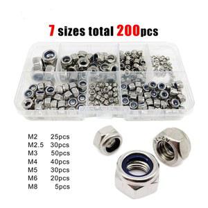 200pcs DIN985 육각 세트 너트 자동 나일론 스테인레스 인서트 M8 구색 M3 5 스틸 M5 A2-70 Nylock 키트 M6 M2 M4 304