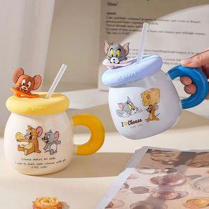톰과제리 실리콘 뚜껑 빨대 머그컵 450ml 1P 머그잔