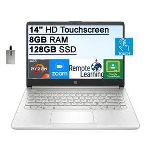 HP 2022 14인치 HD 터치스크린 노트북 컴퓨터 AMD Ryzen 3-3250U 프로세서 8GB RAM 128GB SSD 오디오 720p