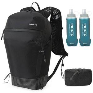 500ML 플라스크 2개, 16L 경량 하이킹 데이팩, 남녀용 방수 수분 팩, 야외 여행 및 러닝이 가능한 IX INOXTO 접이식 백팩(블랙)