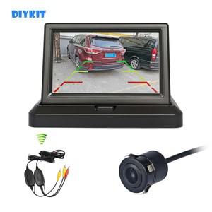 DIYKIT 무선 5 인치 접이식 TFT LCD 자동차 모니터, HD 후면보기 역방향 백업 카메라 비디오 주차 시스템