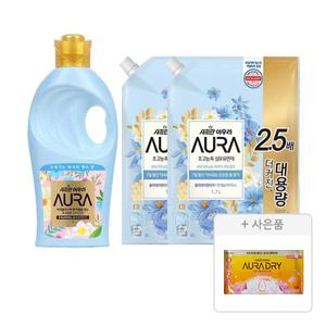 아우라 초고농축 섬유유연제 홀리데이판타지 1L, 1개 + 리필 1.7L, 2개  + 증정(드라이시트 윌유메리미 10매, 1개)