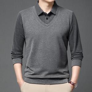 남자조끼 쪼끼 긴팔티셔츠 셔츠조끼일체형 스트라이프 가을 이너티 남성 S3M2
