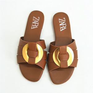 ZARA 자라 여성 로우 원형 무늬 패턴 모던 여름 사무실 슬리퍼 바캉스