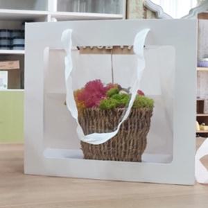 원예식물선물가방 단면투명필름 화분담는종이케이스 납작손잡이봉투 화이트정사각25CM