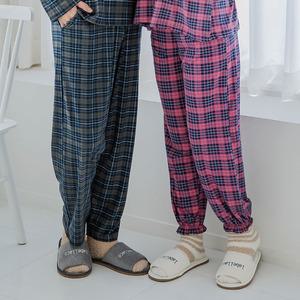 (제이지몰)피치기모 커플 체크 잠옷바지 봄 가을 신상 파자마 스판 홈웨어 바지