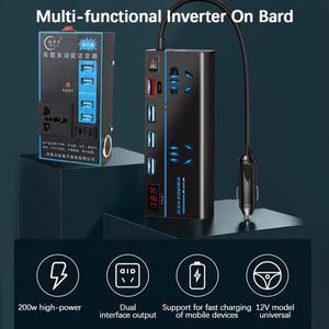 QC 3.0 온 오프 스위치 차량용 인버터, 8 포트 소켓, DC 12V, 24V to AC 110V, 220V USB, PD, C타입 충전기
