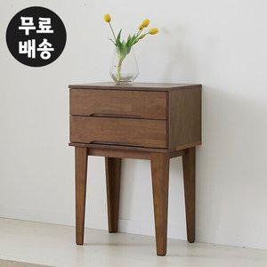 레빈 고무나무 원목 2단 협탁 침대 서랍장(600/월넛)