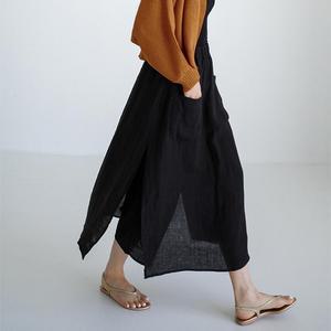 린넨와이드팬츠 여성 통바지 배기 마 치마바지 밴딩 슬랙스 면