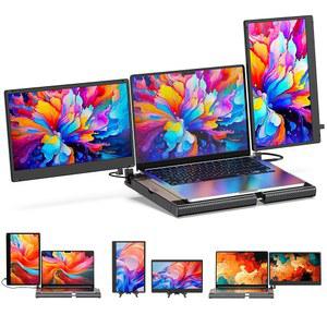 노트북 화면 익스텐더 14인치 트리플 휴대용 모니터 360 회전 F3 세로형 스탠드, WINDOWS용 IPS FHD 1080P 워크스테이션 /MAC /LINUX /CHROME 노트북과 호환 /미니 PC