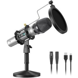 MAONO USB /XLR 팟캐스팅 다이내믹 마이크, 볼륨 조절 기능이 있는 스튜디오 마이크 키트, 쇼크 마운트, 팝 필터, 보컬, 녹음, 보이스 오버, 라이브 스트리밍에 이상적입니다 - 실버