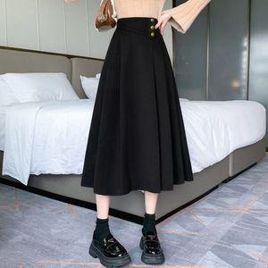 여성 세련도도녀 정장 스커트 3표 마이너 모직 하이웨스트 슬림핏 스판 허리 와이드 빅 플레어 OOTD1