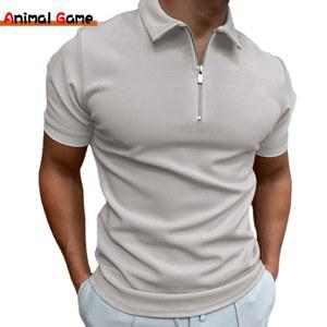 여름 남성 솔리드 컬러 폴로 셔츠 반팔 턴 다운 칼라 지퍼 티셔츠 & 남성용 캐주얼 streetwear New Male Tops