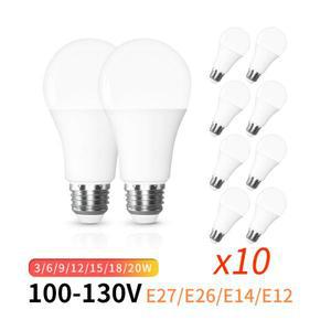10 개 세트 LED 전구 100-130V E27 E26 E14 E12 20W 18W 15W 12W 9W 6W Lampada 빛 Bombilla 스팟라이트 조