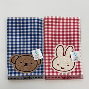 일본정품 미피 손수건 보리스 체크 미니 핸드타올