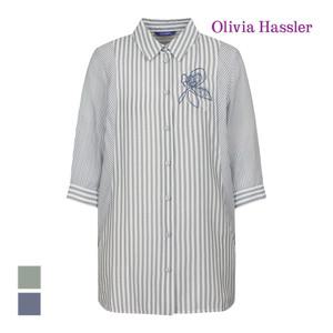 [올리비아하슬러] 스트라이프 자수 롱 셔츠 블라우스_OHCMBL212