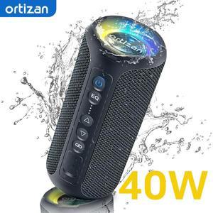 Ortizan 40W 휴대용 스피커 Bluetooth 5.3 저음 서브 우퍼 무선 IPX7 방수 TWS 야외 여행 Suporrt TF/AUX
