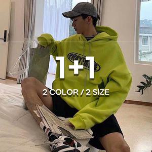 [1+1] 남녀공용 오버핏 발포 자수 겨울 기모 커플 후드티