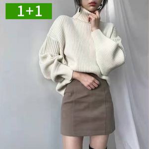 1+1 여성 목폴라 니트 가을 겨울 간절기 아크릴 루즈핏 터틀넥