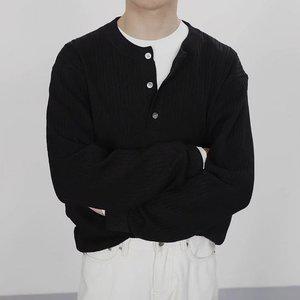 남자 심플 데일리 단추 긴팔니트 트렌디 골지 (WFGQQA6)