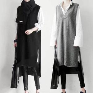 [BZJLMP52_51IB]여자 브이넥 트렌드 절개 롱니트 1P 봄가