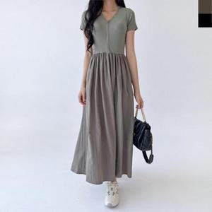 레이어드 드레스 반팔 롱원피스 플레어 ND63 (3ipGy)