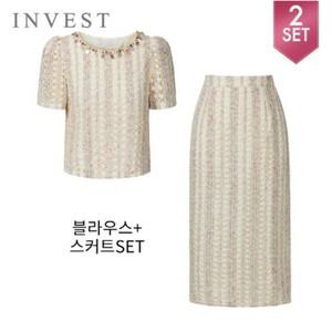 [인베스트] 믹스 컬러 포인트 블라우스+스커트 세트_IN5M3BL5161